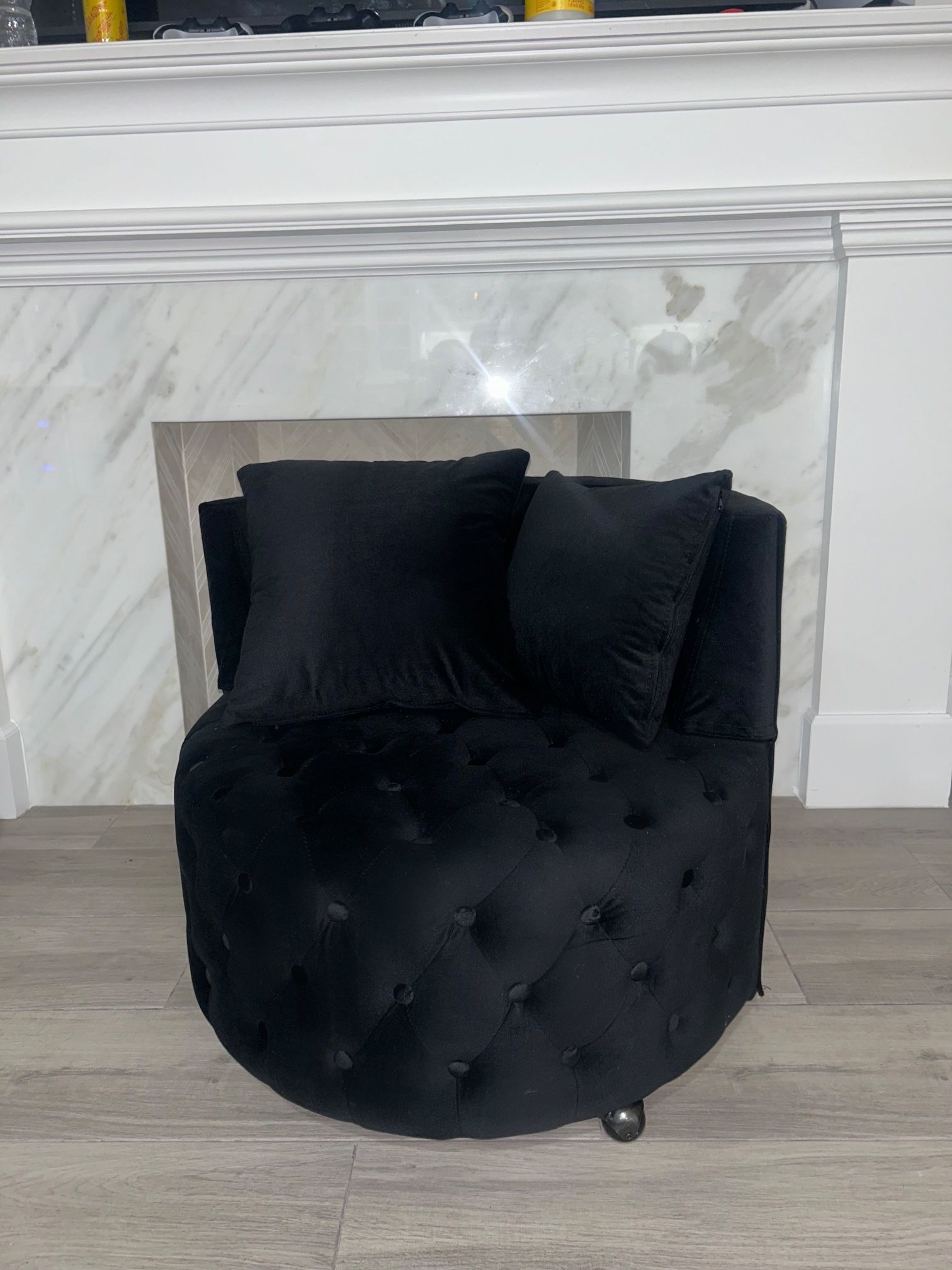 Plush Black Barrel Couch