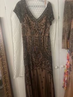 Brown Beaded Sequin Formal Evening Gown