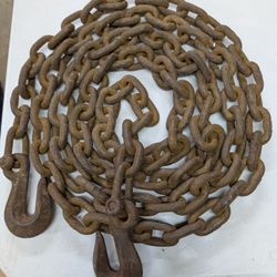 Vintage 12ft Heavy Duty 3/8 Chain With Tow Hooks Very Good Condition 