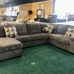Oversized Plush Comfy Smoke Sectional Sofa Couch 