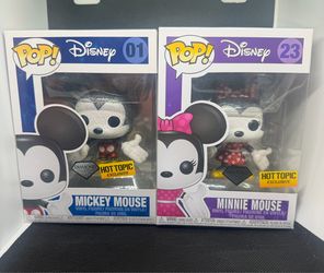 Mickey Mouse and Minnie, mouse diamond collection, hot topic, exclusive pair Funko pops
