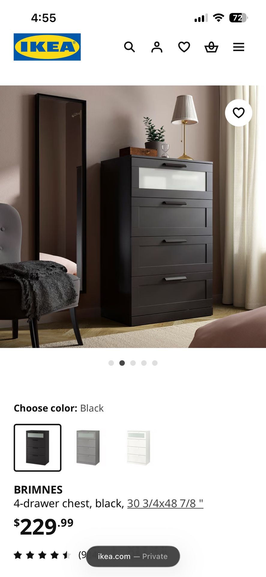 Black IKEA Brimnes 4 Drawer Dresser