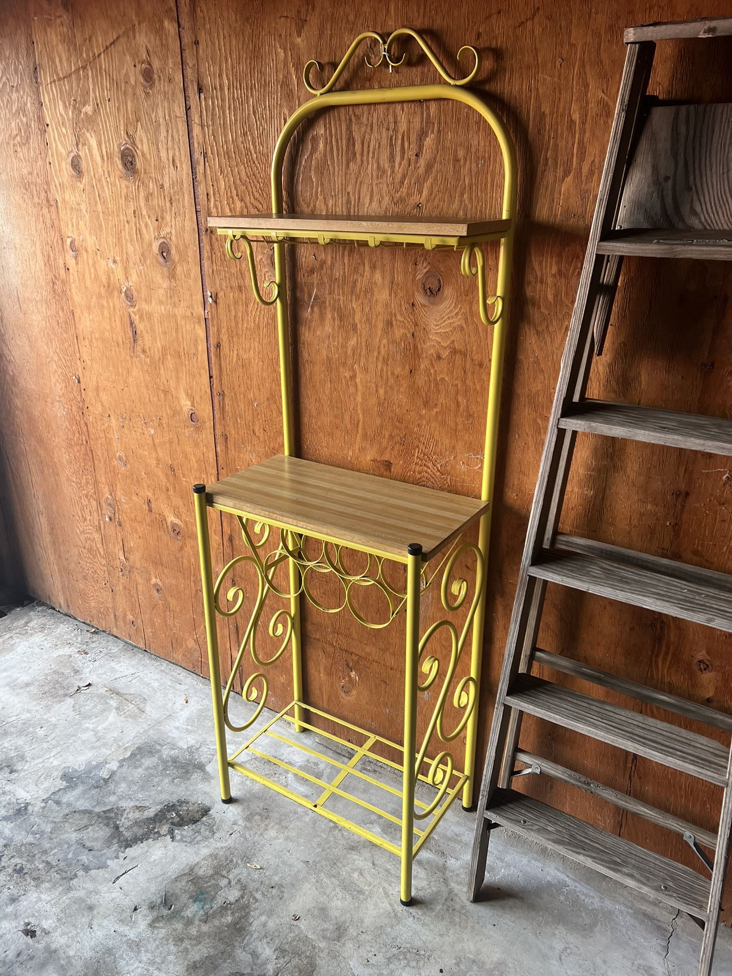 Vintage Yellow Bakers Rack 60’s Wine Rack 72” Kitchen Metal Shelf Organizer Mid Century Modern