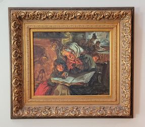 Giovanni Madonini Italian Impressionist Oil on Canvas 38x34 Ornate Gilt Frame