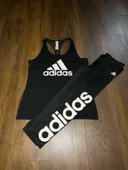 Adidas Women’s Black Activewear Set Tank Top Medium + Leggings Large