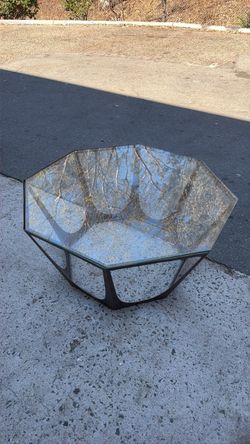 CATALAN Glass Top Octagon Bronze Gilded Modern Coffee Table , Mid-Century Modern Style Bronze Glass Coffee Table