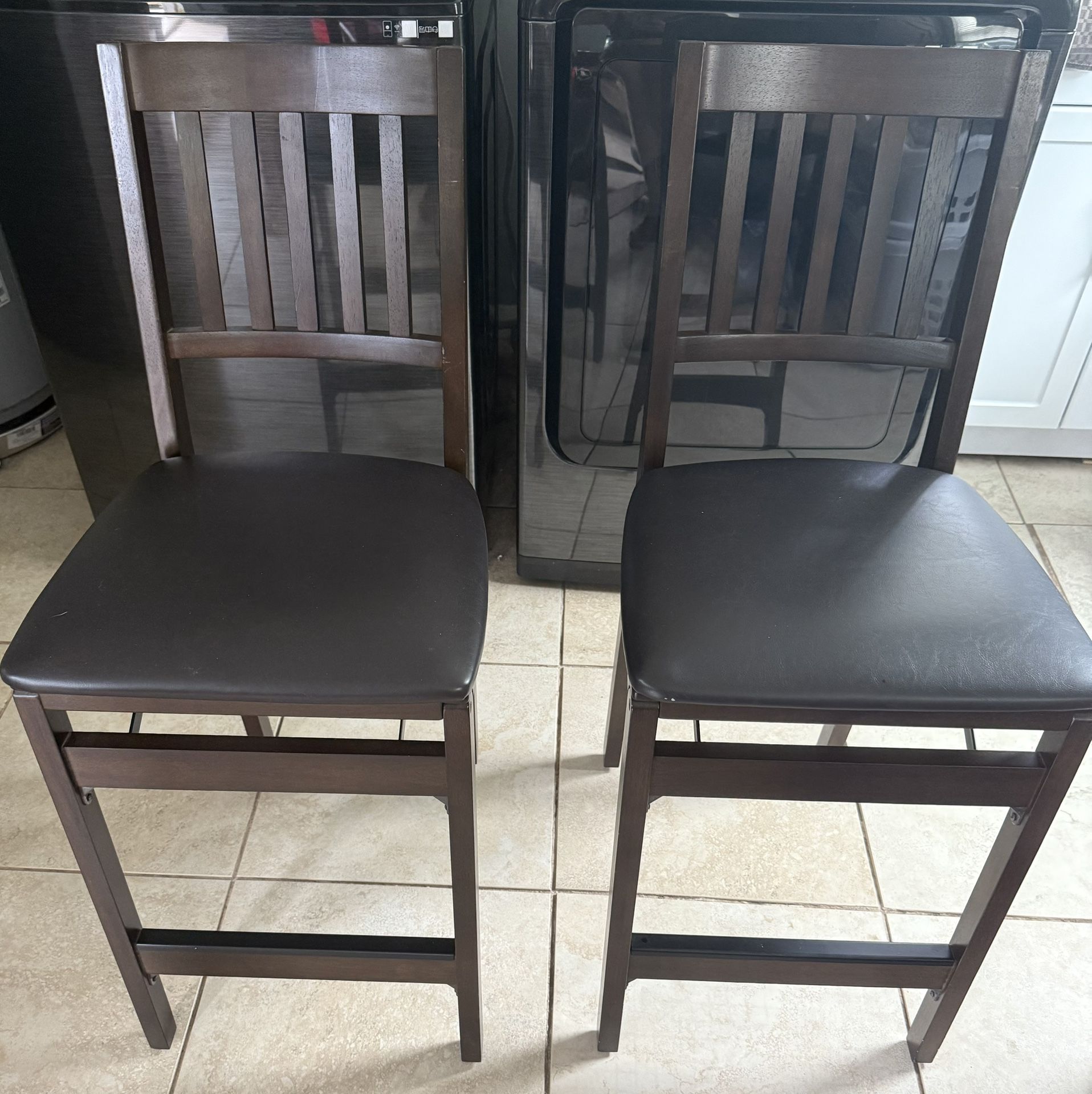 Set Of 2 Folding Stakmore Counter Height Barstools