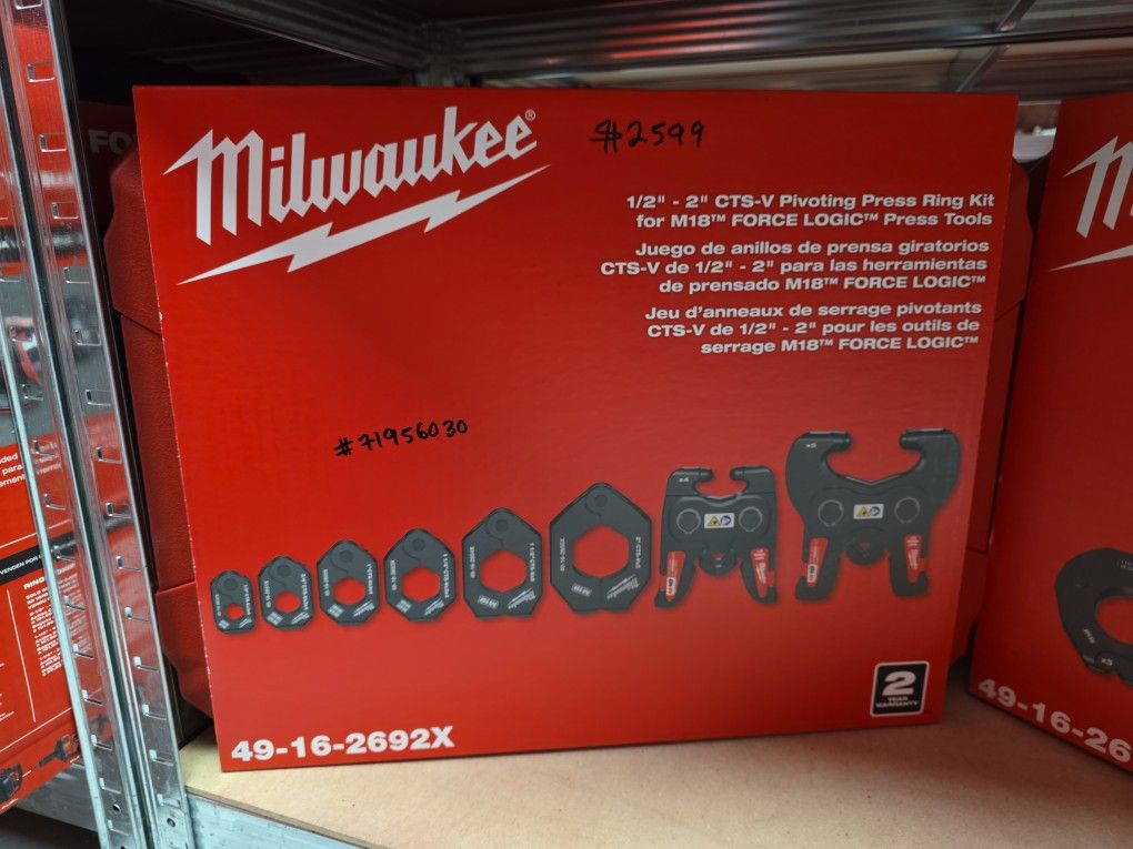 Milwaukee
1/2 in. - 2 in. CTS-V Pivoting Press Ring Kit for M18 FORCE LOGIC Press Tools