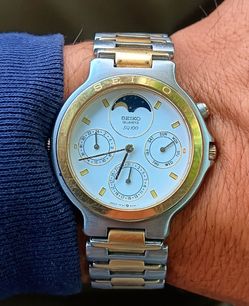 Vintage Seiko SQ100 7F38-6129 Watch, Triple Date, Moonphase, 34mm, Men's
New Battery