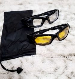 NEW Unisex Black Framed Motorcycle Riding Glasses Clear & Yellow