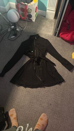 Black Belted Zip-Up Jacket Dress