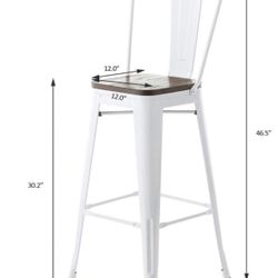 Metal Bar Stools Set of 2, 30'' with Wood Seat - w/Removable Backrest