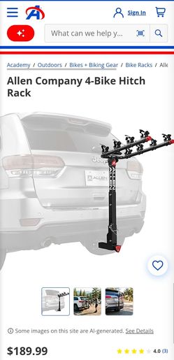 Allen Sports Deluxe 4-Bicycle Hitch Mounted Bike Rack Carrier 542RR

Asking 100, pick up is in allen