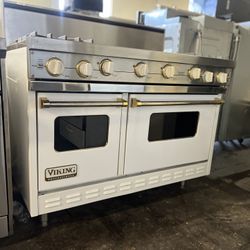 Viking 48”Wide Gas Range Stove In White With Griddle 