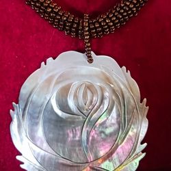 Beautiful Carved Mother Of Pearl Pendant With Matching Cord Necklace Stunning To Wear. 