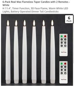 NEW 6 PACK REAL WAX FLAMELESS TAPER CANDLES WITH 2 REMOTES