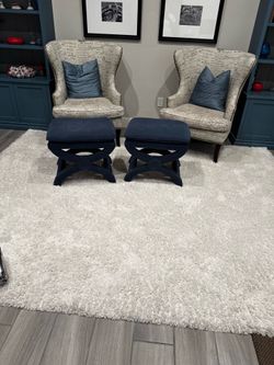 Blue Velvet Ottomans / Accent Benches – Set of 2