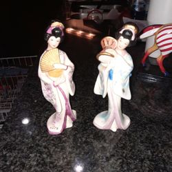 2 Vintage Nippon Yoko Boeki Geisha Figurine