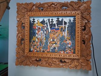 Dezzy Balinese Painting in Carved Wooden Frame