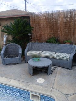 Wicker couch chair and table