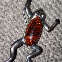  Amber Frog Pin/ Brooch 925 Silver