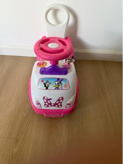 Disney Minnie Mouse Ride-On Push Car for Toddlers – Pink Interactive Toy Car with Sounds & Steering Wheel