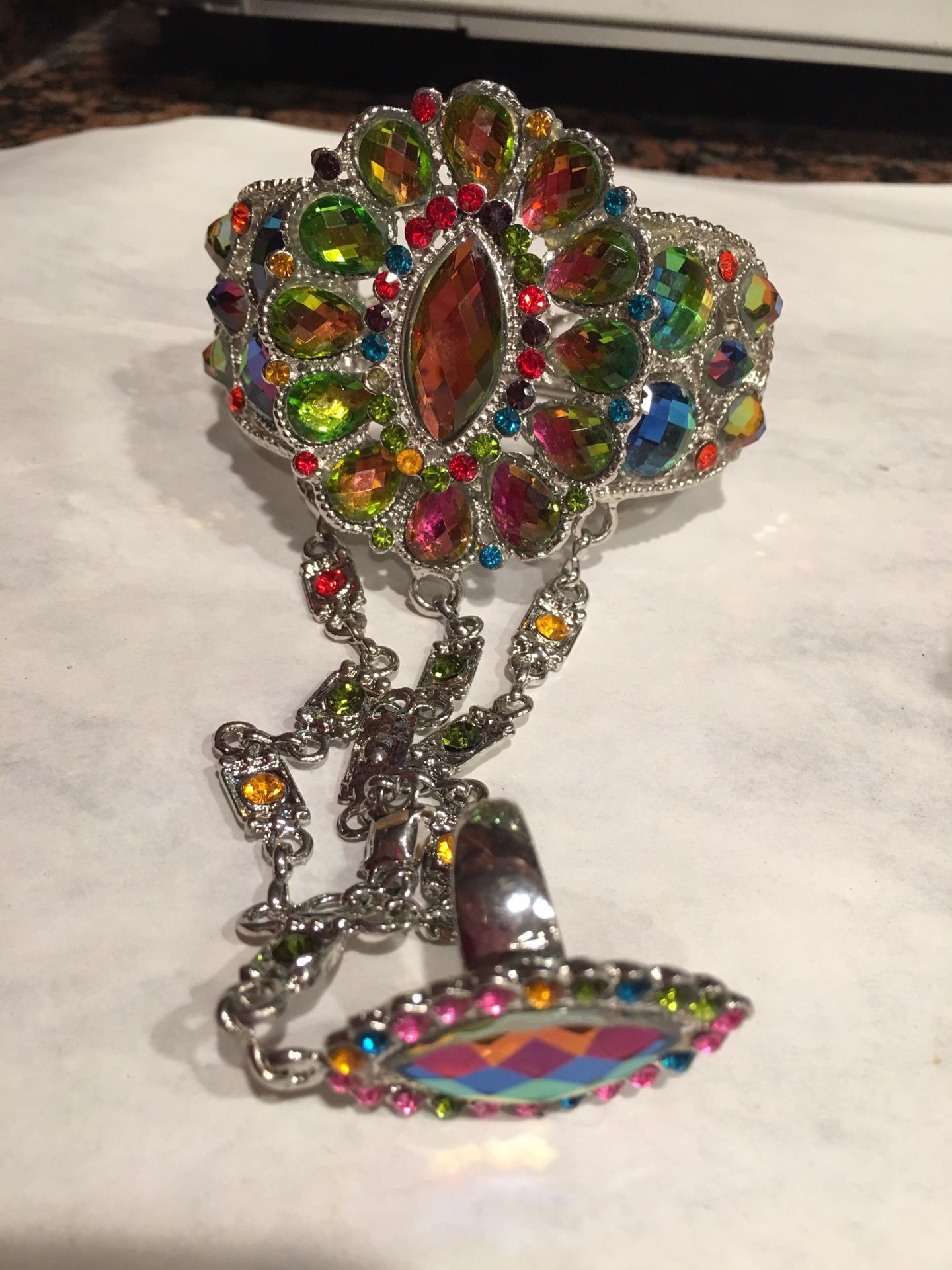 Irridicent Peacock Color Bracelet Attached with the ring