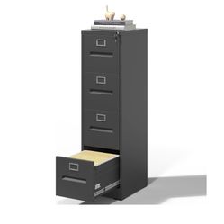V-File Cabinet, 4 Drawers Vertical File Cabinets with Lock for Home Office,Heavy Duty Office Steel Filing Cabinet for Hanging Letters/Legal/A4, Assemb