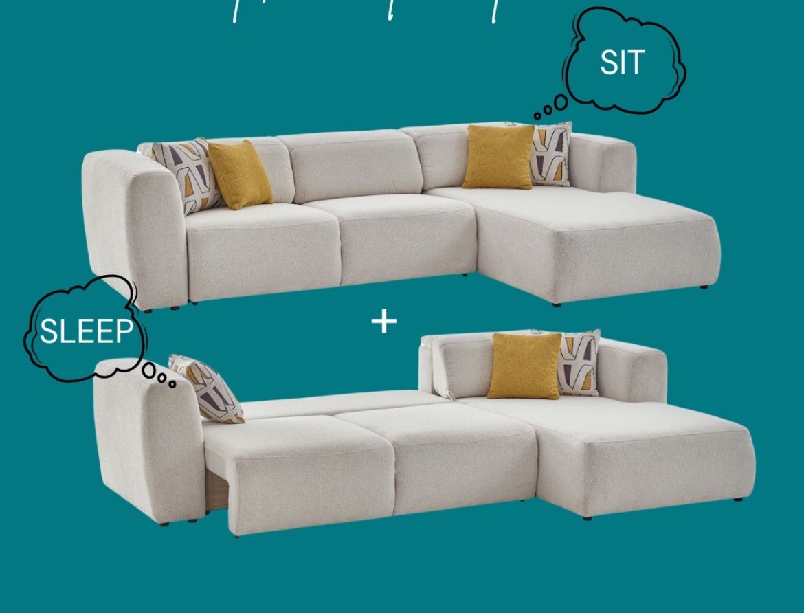 SLEEPER SECTIONAL (SANTA GLORY CREAM) 5 PIECES 119W x 41D x 28H (95W x 55D Sleeper