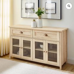 Walker Edison Farmhouse 2 Drawer, 4 Glass Door TV Stand for TVs up to 58 Inches – White Oak