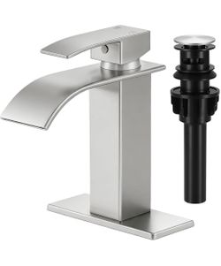 Bathroom Faucet Brushed Nickel Waterfall Single Handle Vanity