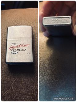 Vintage Authentic Used Zippo ‘The Heartbeat  of America’ w/Chevrolet Emblem  $35  Red& Blue Graphic  Made in USA  H- XV (August 1999)  Great Collectib