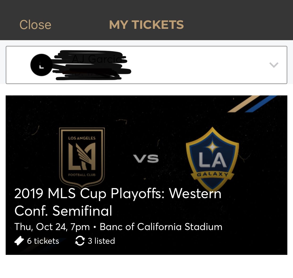 LAFC vs. Galaxy MLS Cup Playoff Ticket!