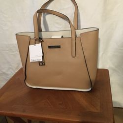 Calvin Klein Purse, Leather , Mocha/Beige 