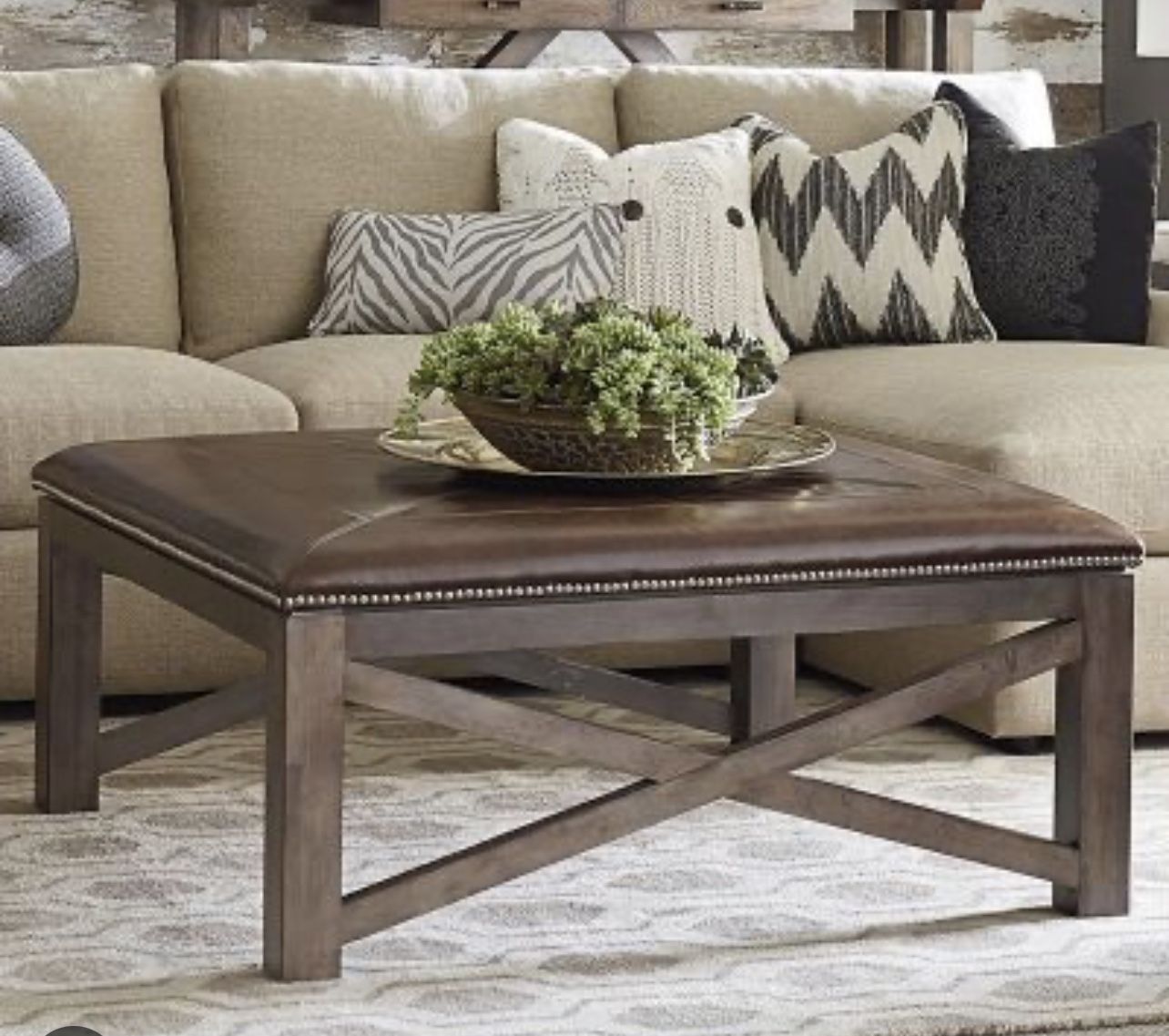 HGTV Bassett Furniture Large Leather Ottoman Coffee Table