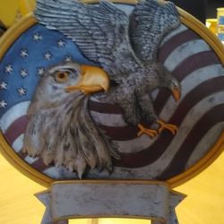 American Flag And Eagle Plaque 