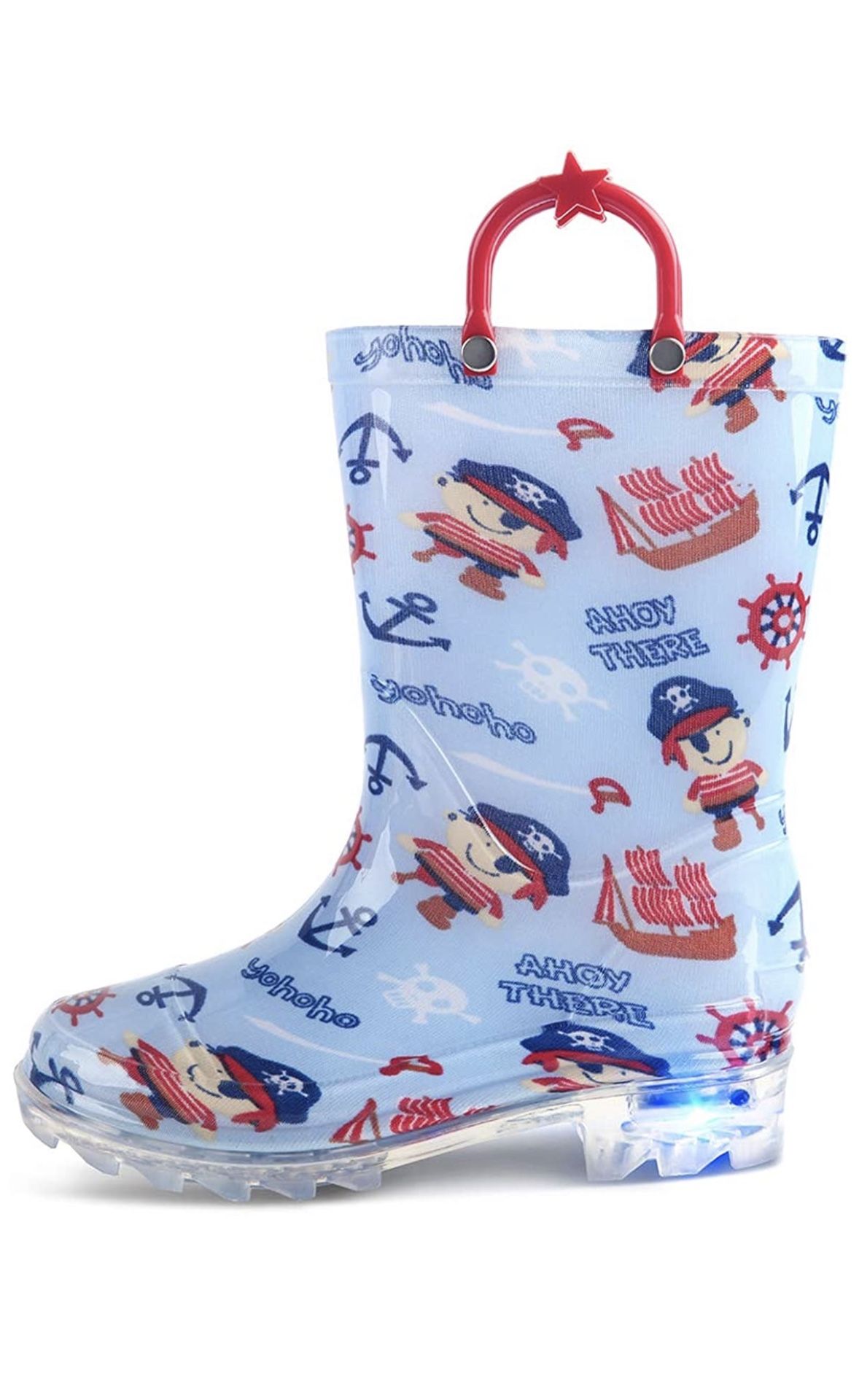 landchief Kids Light Up Rain Boots, Lightweight Rainboots with Easy-On Handles, Boys & Girls