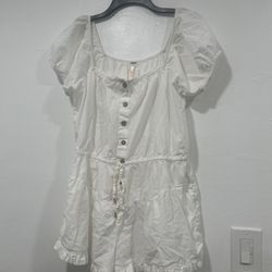 Free People A Sight For Sore Eyes Cotton Short Sleeve Romper In Ivory Size Small