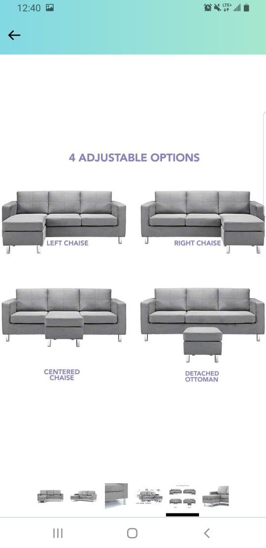 Divano Roma Furniture Small Space Modern Sectional Sofa, Gray