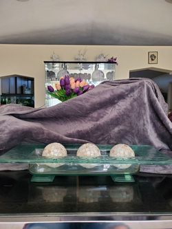 Tap on pix to enlarge  Evans designs California  39" by 3-1/2" heavy thick light green glass decor (balls sold) TAP ON 6  PIX TO ENLARGE