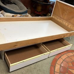 Wooden Twin Size Bed With Drawers At The Bottom