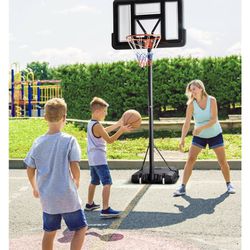 Basketball Hoop Outdoor 4.2-10ft Adjustable Height, Portable Basketball Hoop Goal Court System for Kids/Adults, 44 Inch Shatterproof Backboard, Shock 