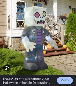 8 ft pixel zombie Halloween inflatable
