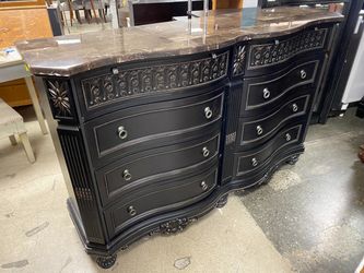 ASHLEY Britannia Rose 8-Drawer Low Dresser w/ Faux Marble Top