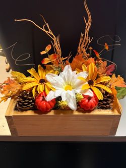 Fall Floral Centerpiece in Wooden Box
