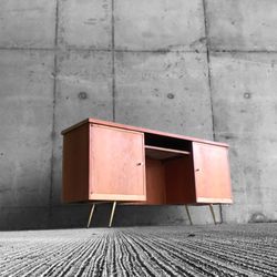 Beautiful MCM Solid Wood Desk With Modern Twist, Brass Hardware & Legs. Reimagined With Love 💕