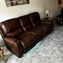 Premium 2-Piece Brown Leather Home Theater Set – Rocking Action & LED Tech