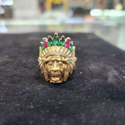 10k Gold Mens Ring Indian Face Chief 
