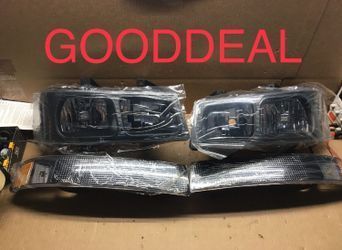 #54 FIT 03-2022 Chevrolet Express GMC Savana 1500/2500/3500 Black Halogen Headlight Head Light Top/Bottom Pair Set