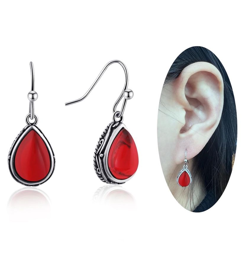 Ruby Drop Dangle Earrings Silver Teardrop Vintage Earrings Red Crystal Hanging Earrings Birthstone Earrings for Women Girls